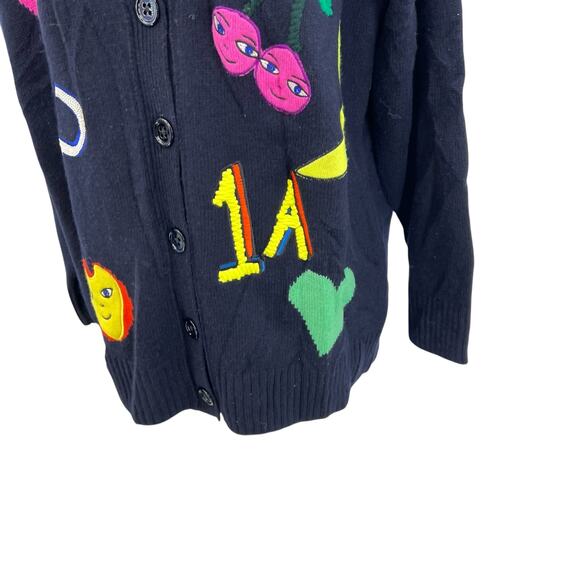 Maison Common Cardigan Sweater Fruit Print Navy Blue Merino Cashmere Size Medium - Picture 7 of 14